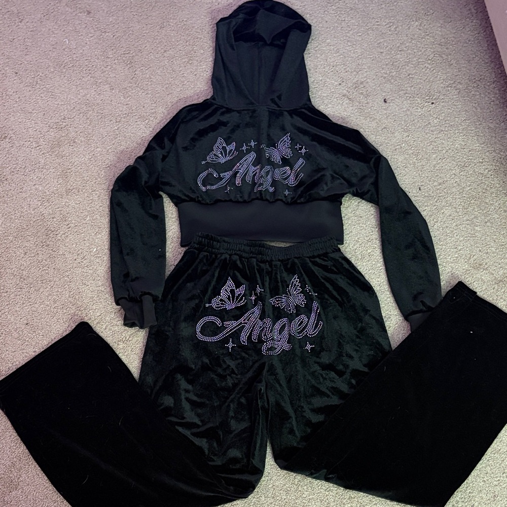 SHEIN Black Wide Leg Pants & Hoodie Set